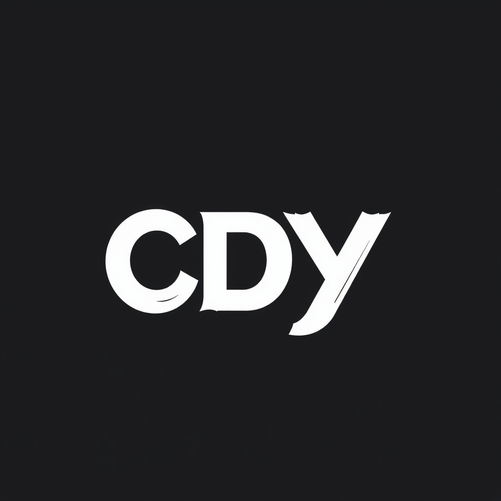 The image features a minimalist design with the letters 'CDY' displayed prominently in the center. The letters are styled in bold, white font against a black background, creating a stark contrast that enhances readability. Each letter has a unique, slightly stylized appearance with subtle variations, such as slight slants and curves, adding a touch of character to the otherwise simple design. The overall composition is clean and modern, embodying a sense of professionalism and simplicity.