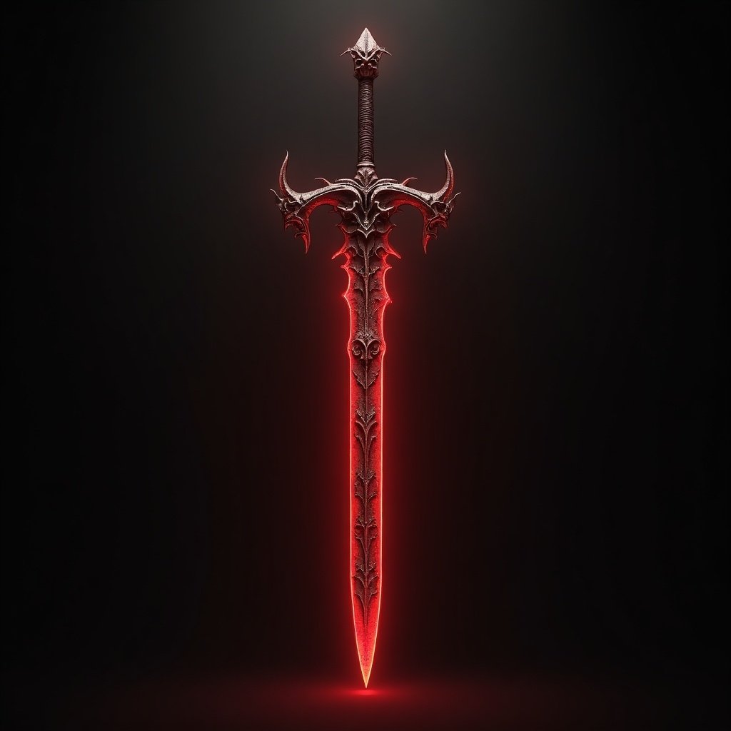 Long dual-headed sword with tortured faces along the blade. The blade has a red glow.