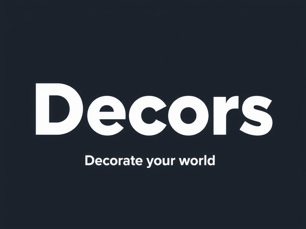 The image displays a minimalist branding design featuring the word 'Decors' in bold, white font against a dark background. Below it, a tagline 'Decorate your world' is presented in a smaller white font, emphasizing elegance and simplicity. The overall design exudes modernity and sophistication, making it visually appealing for a contemporary audience.