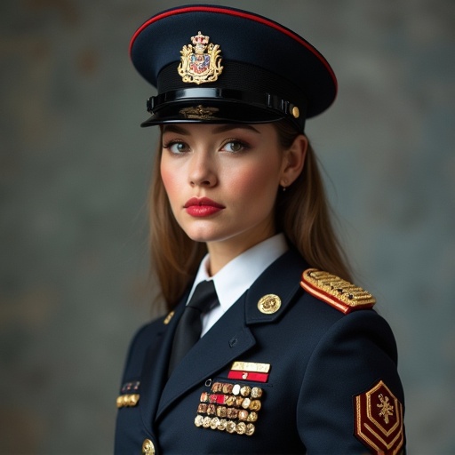 Portrait of a Chilean nurse in a military uniform showing medals