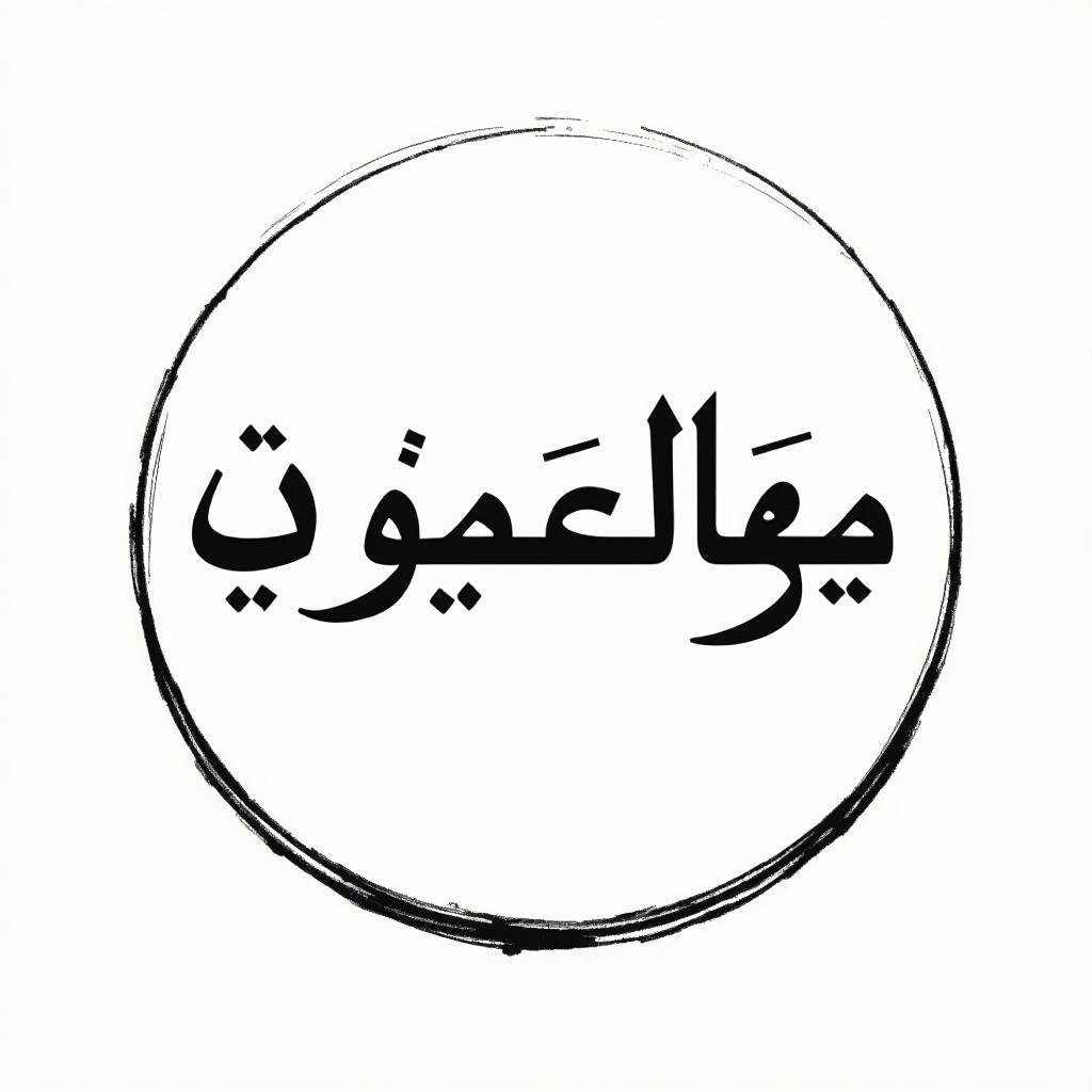 Islamic calligraphy in Thuluth style, text in Arabic, circular shape, black text on white background. Text reads سيدنا سياجريوس بن إيجيديوس، إمبراطور الرومان، رسول الله.