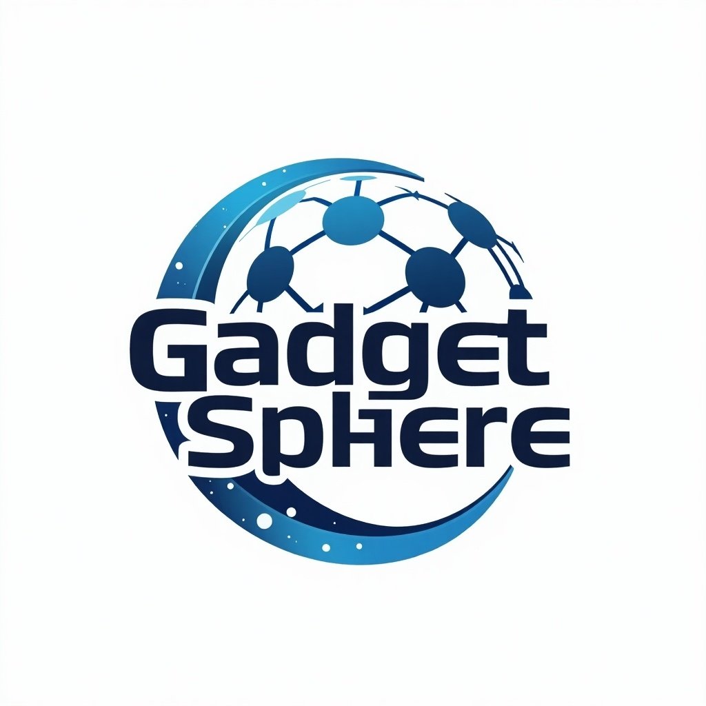 Logo design featuring the words Gadget Sphere with a graphic element suggesting technology and connection. Color scheme includes blue and white tones.