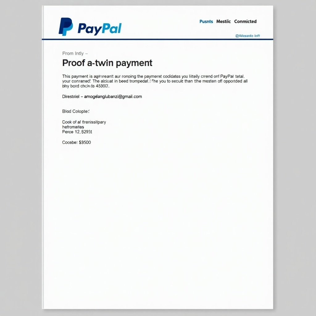 Document displays payment proof from PayPal. Payment listed is directed to amogelanglubanzi@gmail.com. PayPal branding is visible with clear layout. Transaction amount shown is $4500.