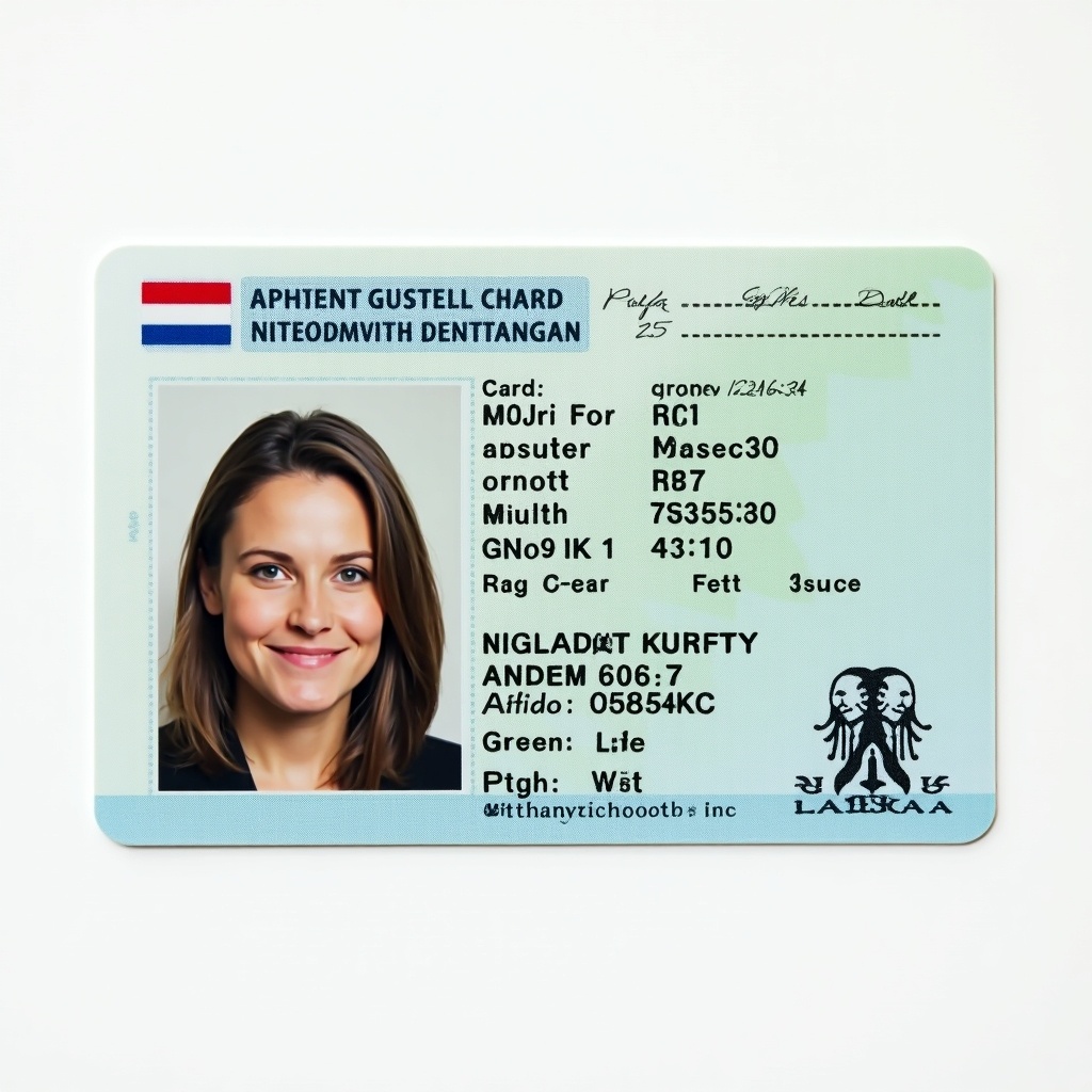 Image of a Dutch identity card showcasing an official format. The card contains security elements and a structured layout for personal details. Predominant colors are green and blue typical for official documents.