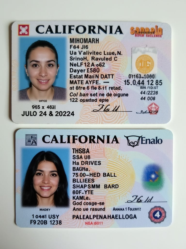 California driver license image. Includes personal identification details. Features name address date of birth physical characteristics. Holder is female with black hair and eyes. Height 6 feet 1 inch weight 152 pounds. Displays security features. Valid until October 16 2028 issued on July 24 2024. Standard layout of U.S. driver licenses.