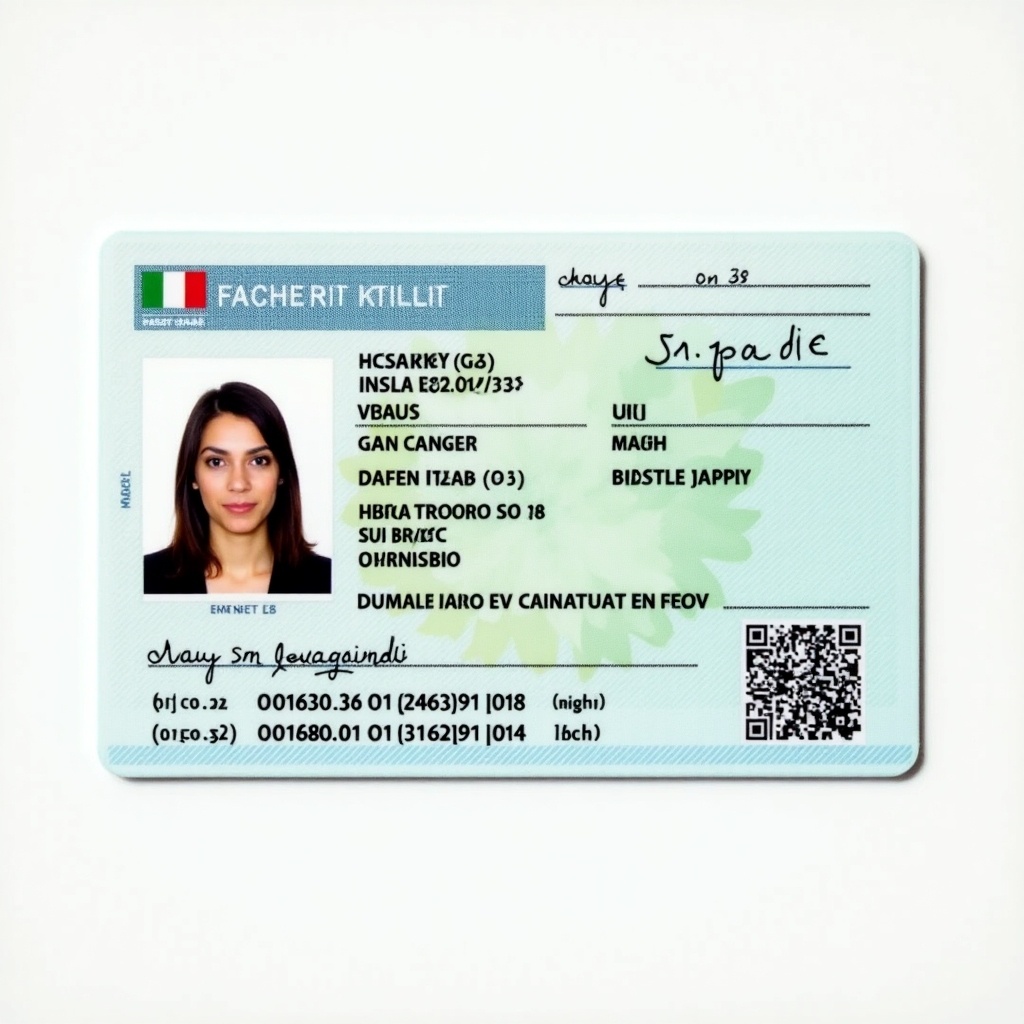 This image features an Italian identity card. The card includes security features typical of identification documents. A clear photographic portrait is displayed alongside personal information. The card has an official format with appropriate dimensions. It predominantly features green and blue tones common in Italian documents.