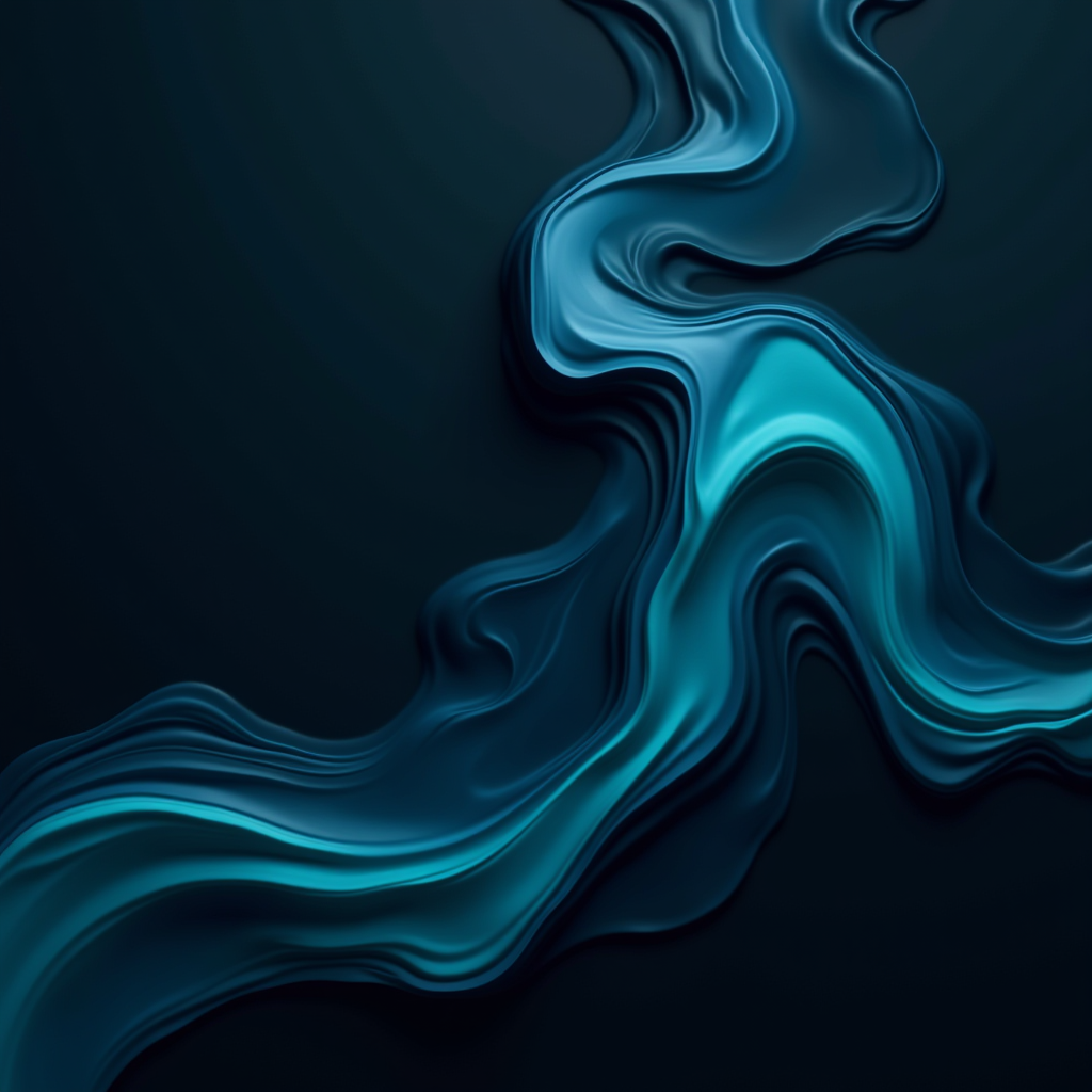 An abstract depiction of swirling blue and teal waves on a dark background.