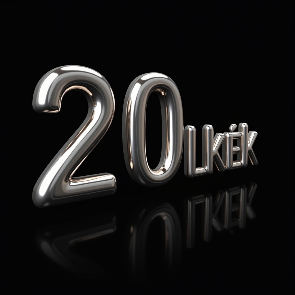 The image features metallic letters arranged prominently against a black backdrop. The letters spell out '20 лет', reflecting bright light with a polished surface. Each character has rounded corners, adding a soft touch to the otherwise sleek design. The shiny finish of the letters contrasts strikingly with the dark background, giving the composition a sense of depth. This bold arrangement is ideal for celebrating significant milestones like anniversaries or birthdays. The font used is Yeshiva One Regular, known for its clarity and elegance. The overall look emphasizes a modern and stylish aesthetic, making it suitable for various promotional materials.