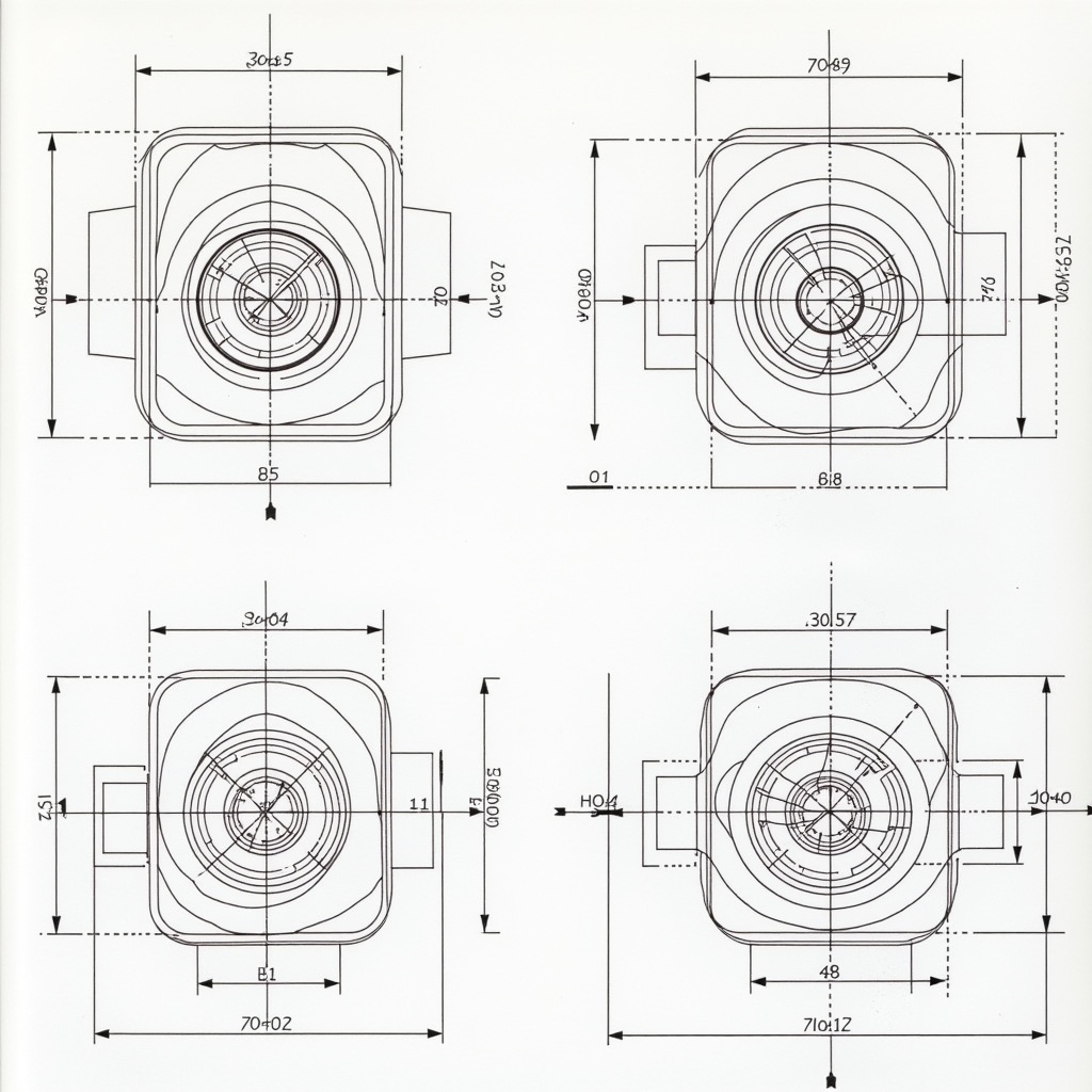 Engineering drawing with orthographic views in 3rd angle projection. Features front, top, and side views of a component. Contains dimensions in metric units, including circles and angles. Suggests sketching an isometric view. Detailed measurements for manufacturing outlined.