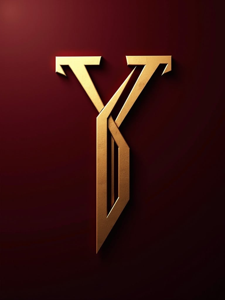 A bold golden letter 'Y' is displayed in the center. The background is dark and rich maroon. The letter has a modern and stylish design.