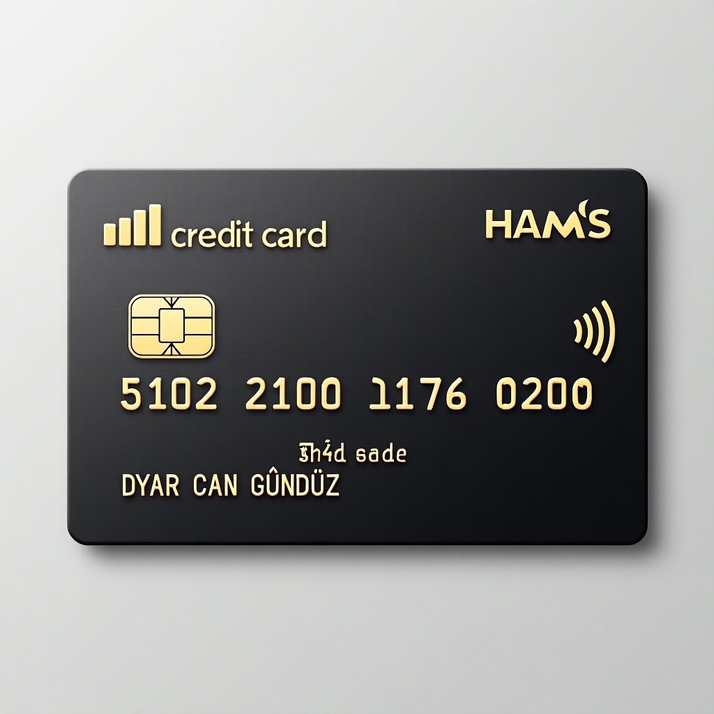 Image of a black credit card with gold text and chip. Card number is 5102 2100 1176 0200. Name displayed is DİYAR CAN GÜNDÜZ.