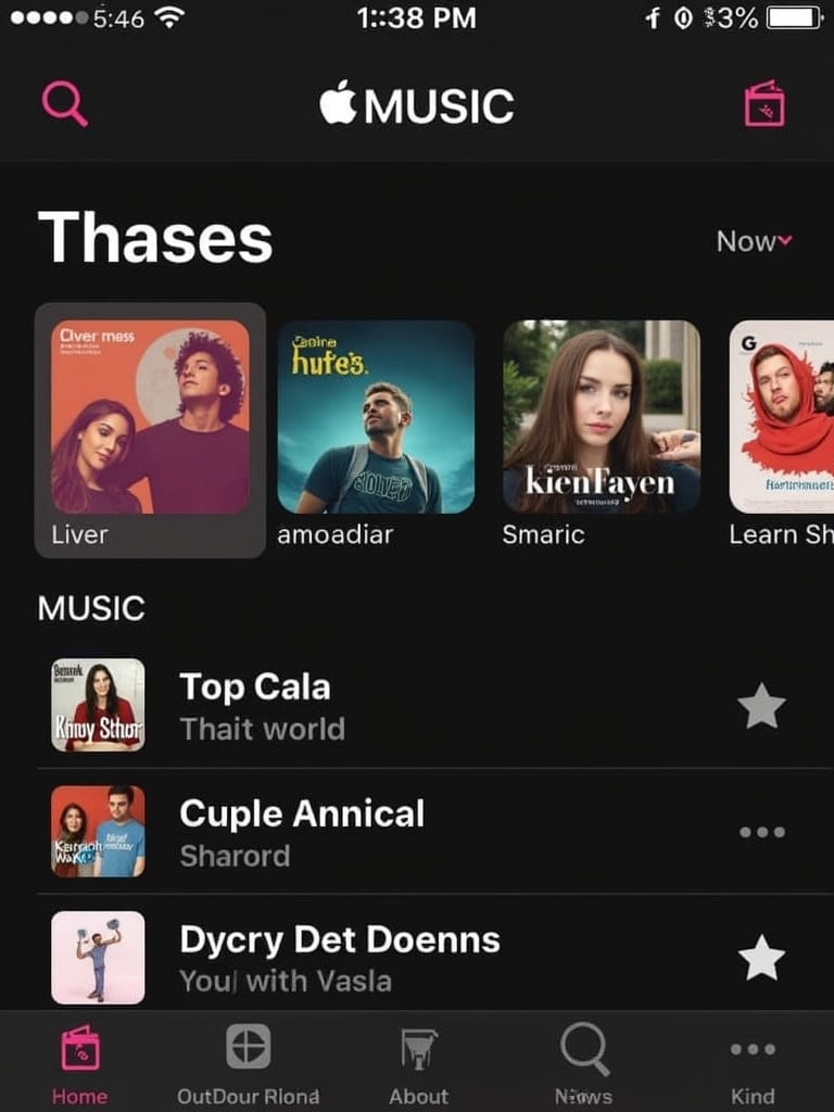 Music interface displayed in Apple Music. The focus is on album covers and track listings. Features vibrant colors and a modern design. Ideal for representing music consumption in the digital age.