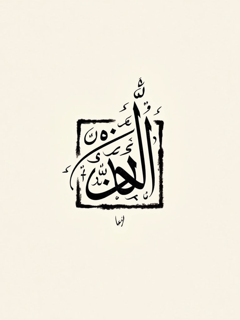 Handwritten Arabic calligraphy exhibits the phrase 'جزاك الله خيرا'. The text is contained within a decorative outline. The design is simple with a light beige background.