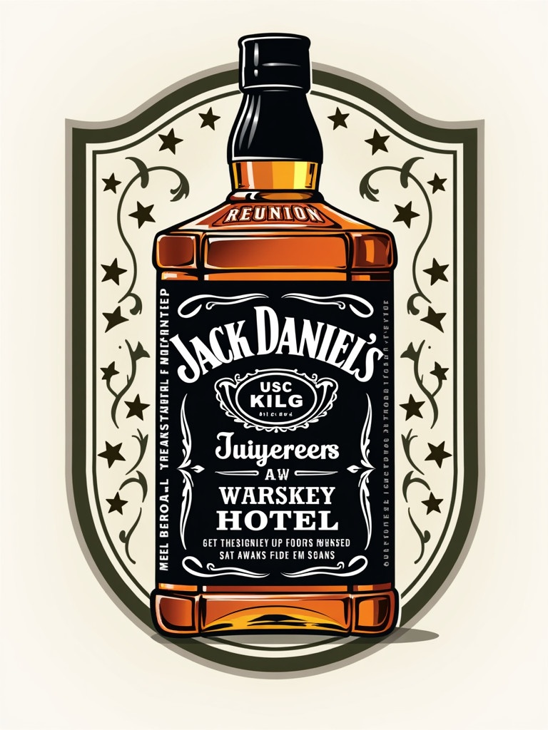 Design logo for reunion at Hangklip Hotel in Jack Daniel's label style. Prominently feature 'Hangklip Hotel'.