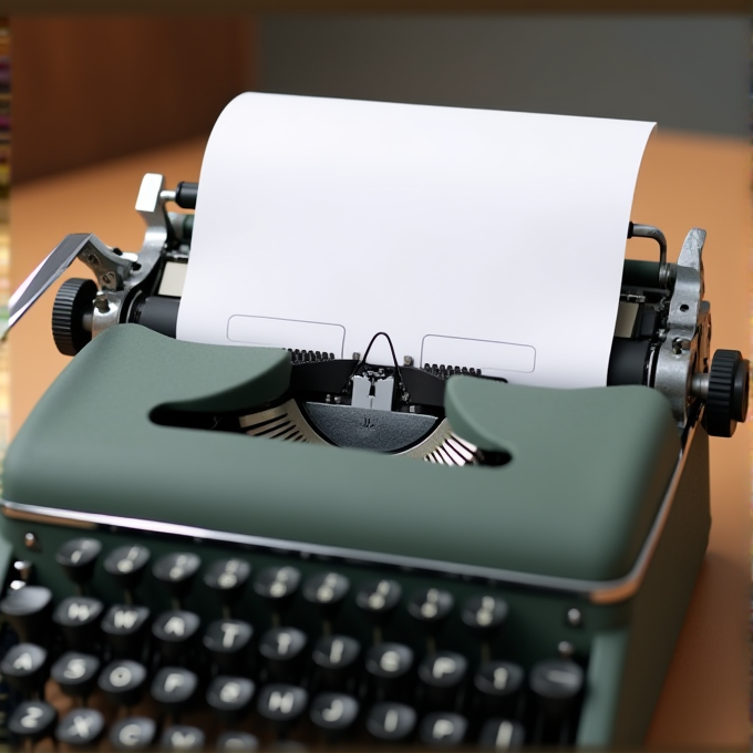 A vintage typewriter with a blank sheet of paper in its platen, ready to type.