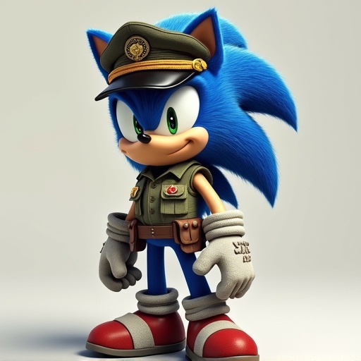 Sonic wearing a peaked cap and fatigues as a character design