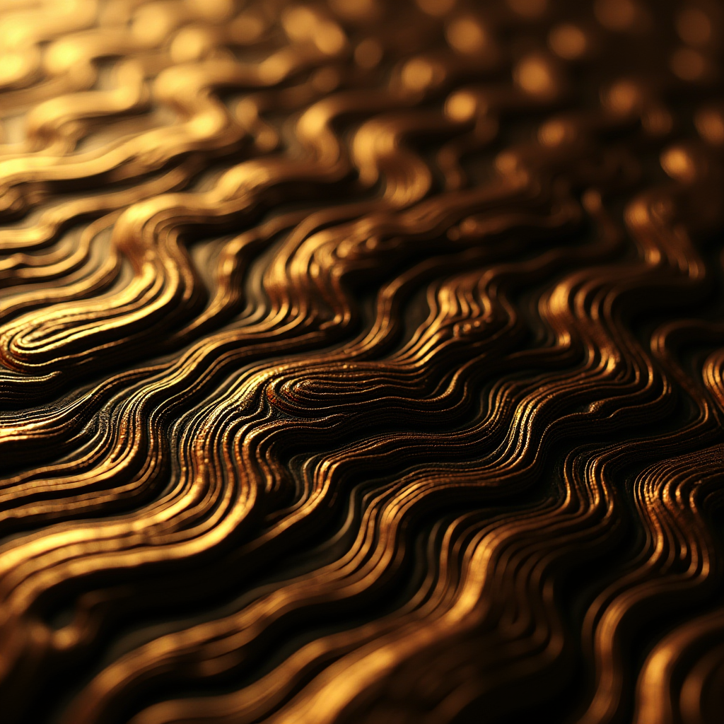 Flowing golden waves create a mesmerizing abstract pattern.