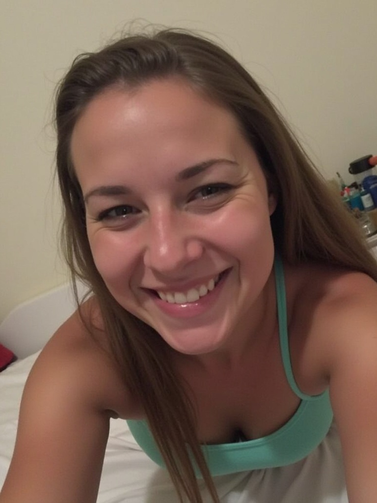 Portrait of a woman smiling at the camera. She has long hair and is wearing a light green top. The background is simple and neutral. Natural light enhances her features. The expression is warm and inviting. Suitable for personal profiles.