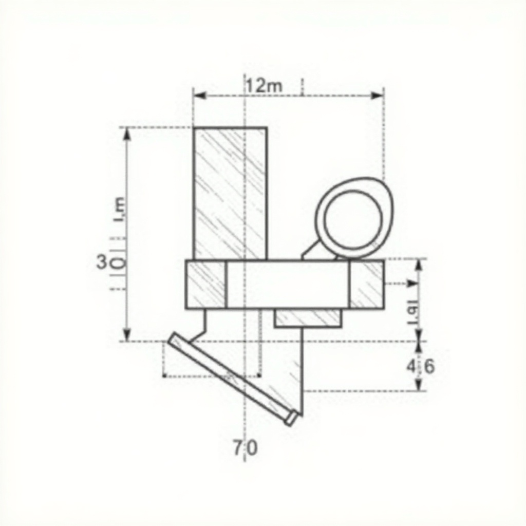 Technical drawing of a mechanical component. Shows cylindrical shape on rectangular base. Dimensions marked in millimeters. Includes slot and circular protrusion. Represents precision engineering.