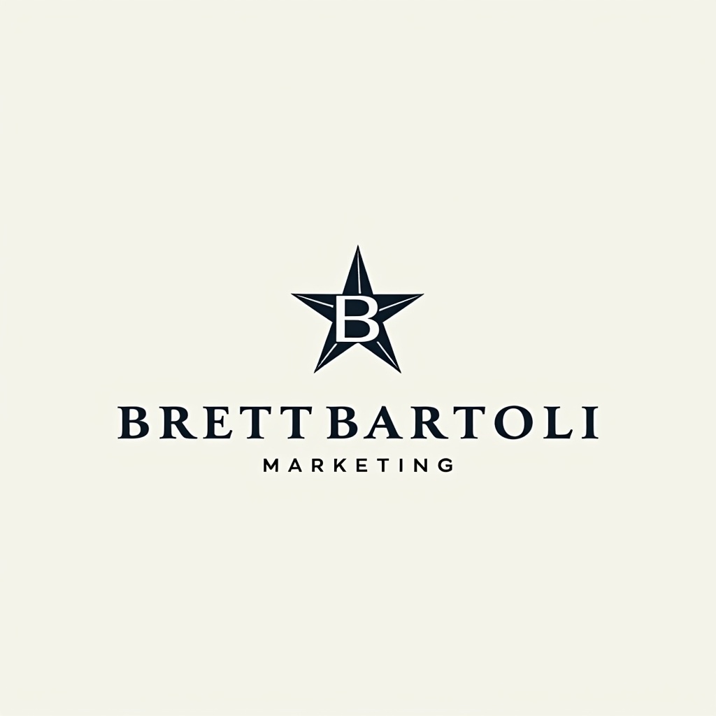 Logo for Brett Bartoli Marketing contains nautical star and stylized B. Use modern fonts and luxurious gradients. Design should focus on balance and creativity with possible globe elements.