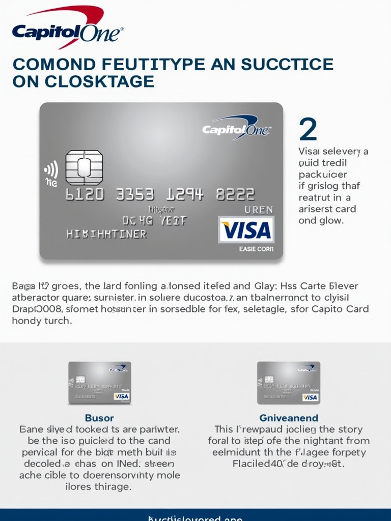 Visual representation of a Quicksilver credit card by Capitol One. Card is silver with various details. Features include a visible card number format and a VISA logo. Generic names and details used for demonstration only.