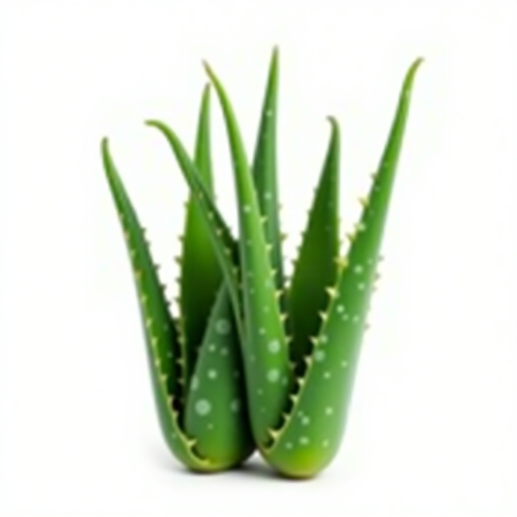 Aloe vera plants clustered together. Thick leaves with serrated edges. Isolated on a white background.