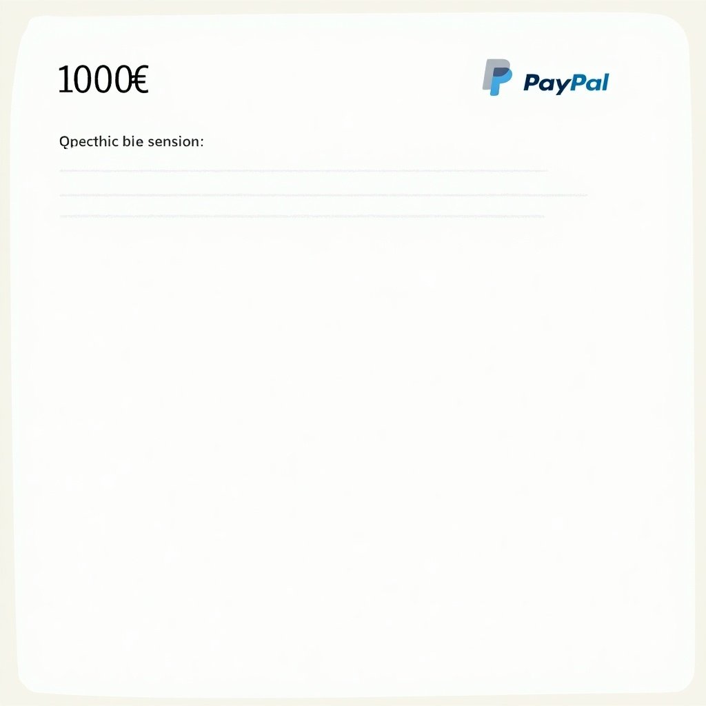 Illustration displays 1000€ in PayPal balance. Design reflects typical PayPal documents. Clear layout with bold text and simplified background.