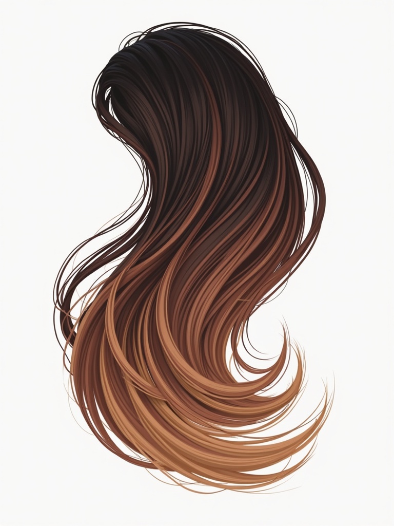 Illustration of flowing hair in gradient from dark to light. Hair appears voluminous and silky. Hair styled in a way that emphasizes movement. Designed as an icon for hair salon applications.