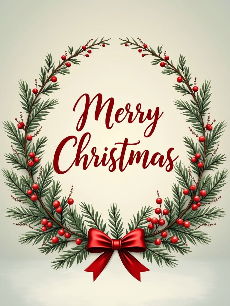 Elegant Christmas design featuring a beautiful wreath with red berries and green foliage. Text reads Merry Christmas. Message for the Mann Family. Simple and celebratory design.