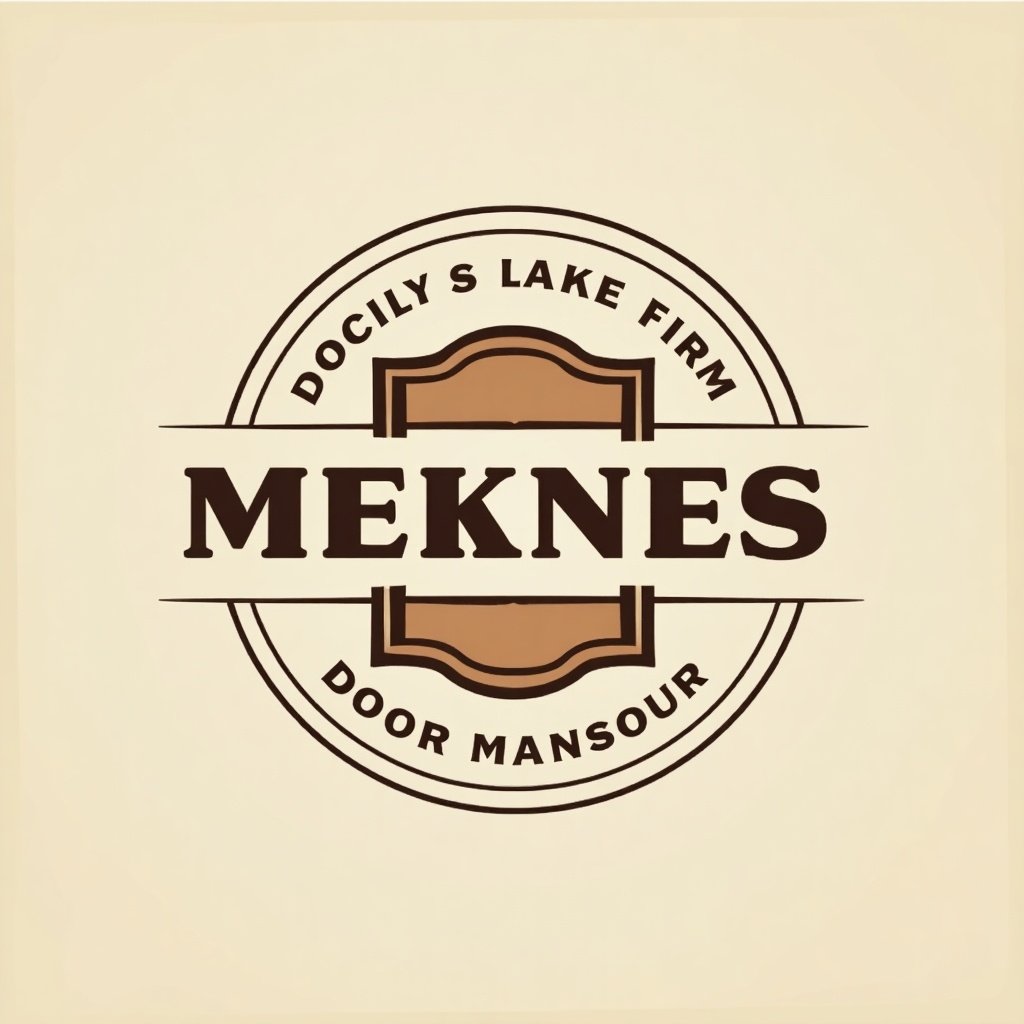 Logo for Meknes bakery features a simple design inspired by Door Mansour. The logo emphasizes elegance. Color palette includes beige and brown tones. The name 'MEKNES' is prominent in the center. Simple yet sophisticated touches make it stand out.