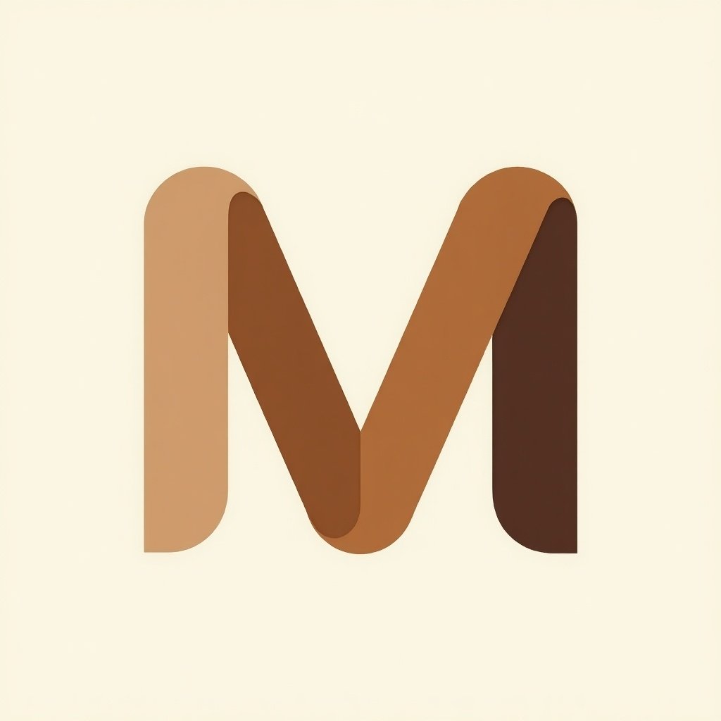 Stylized letter M created with earthy tones. Minimalist design with smooth shapes and warm colors.