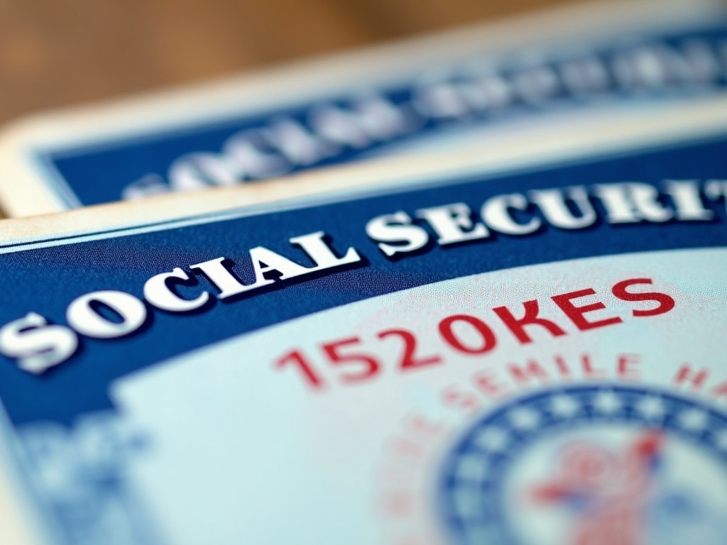 This image features a close-up of a Social Security card. The focus is on the text 'SOCIAL SECURITY' at the top. Below, numbers are visible, which typically represent an individual's Social Security number. The card has a blue and white color scheme, emphasizing its importance as a federal document. The image is well-lit, making the details clear and easy to read, suitable for educational or informational purposes.