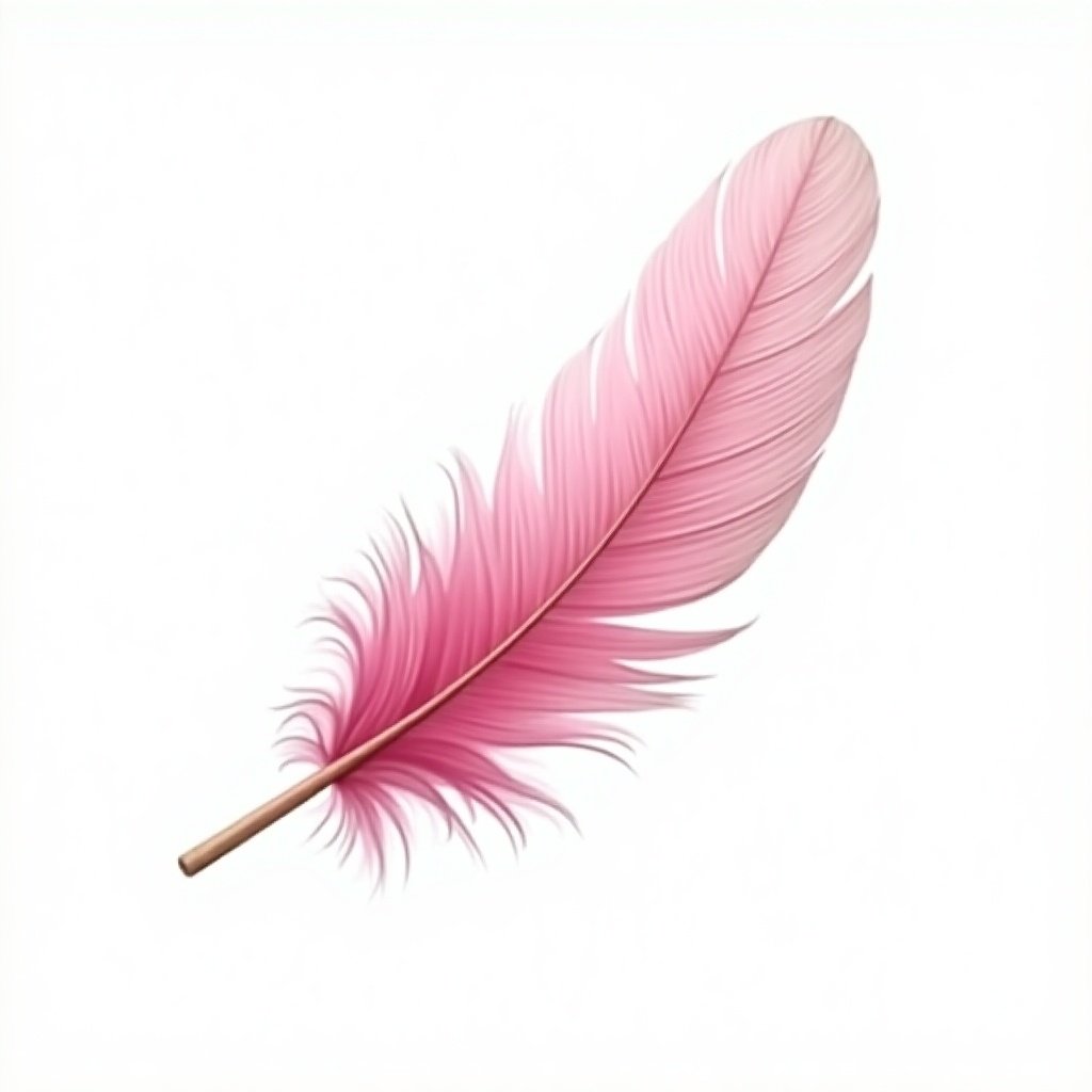 Realistic long slender pink feather with white paint on top in HD quality PNG format with transparent background.