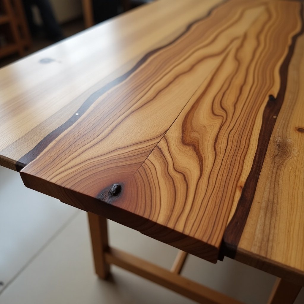 Desk features a hickory top with a cedar stripe in the middle.