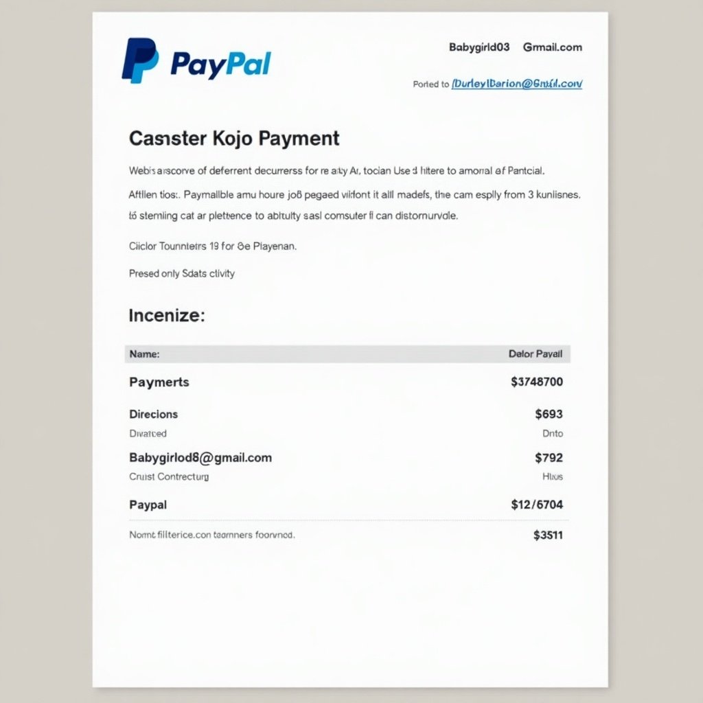 Image displays PayPal payment proof document. Payment sent to babygirlod83@gmail.com. Features recognizable PayPal layout. Emphasizes clarity with bold text and simple background. Shows completed transaction of $80.