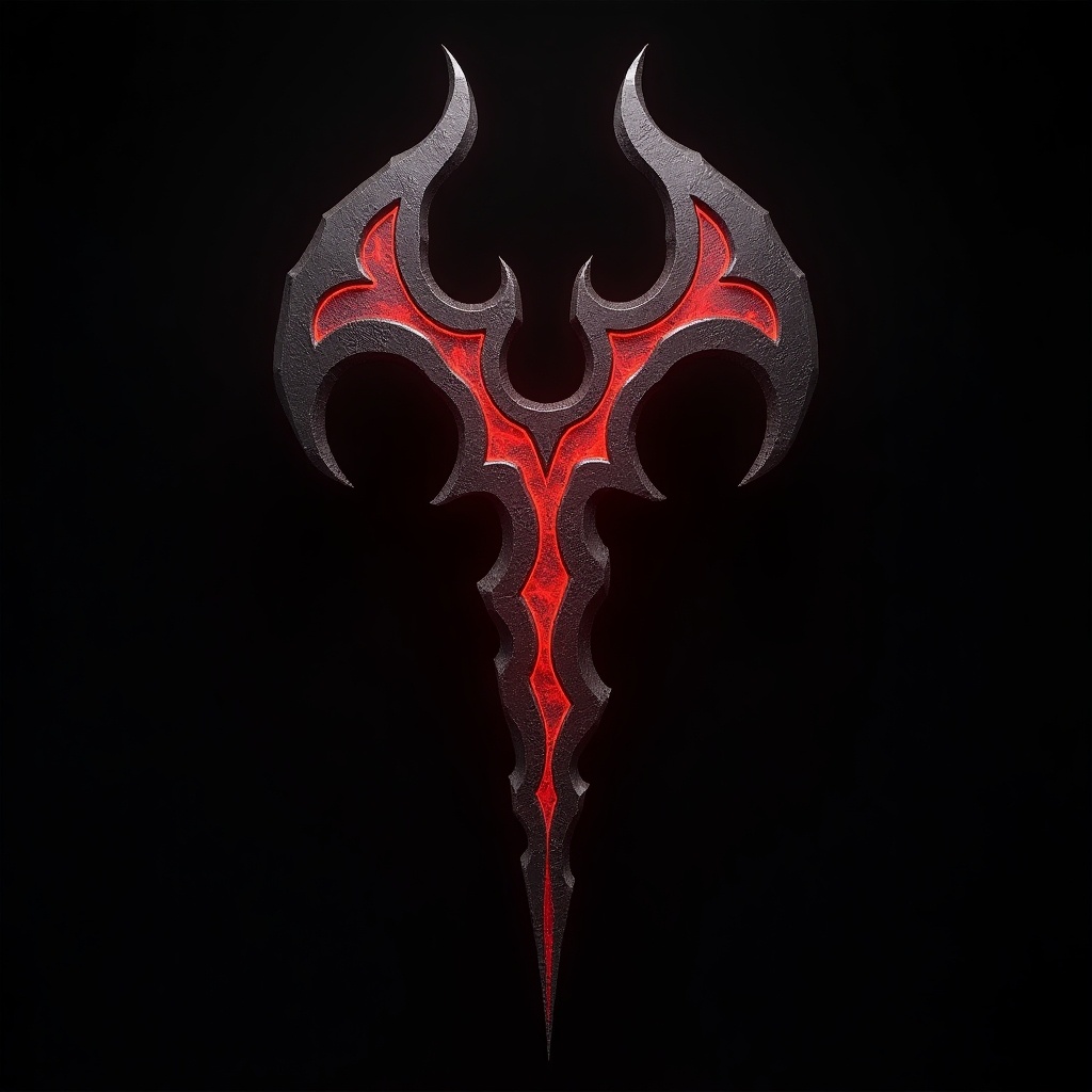 Kra’shikt is a fantastical flamberge-shaped weapon with a striking design. It features a double-edged blade that waves dramatically. Its surface showcases an intricate, dark metallic sheen. Veins that pulse with a dim red glow can be seen, reminiscent of flowing blood. This weapon evokes a sense of danger and allure, perfect for a fantasy setting.