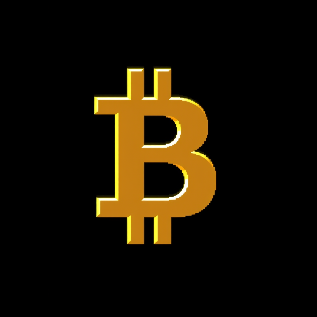 A golden Bitcoin symbol with vertical lines on a black background, illustrating the digital currency icon.