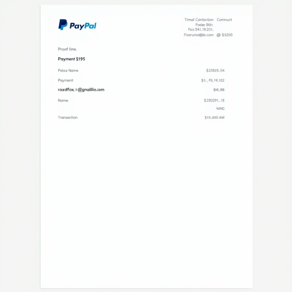 Image of a PayPal payment receipt. Shows payment amount of $195 to roxdfoxy11@gmail.com. Displays PayPal logo. Includes payer's details, transaction amount, and number. Clean and professional layout common for online payments.