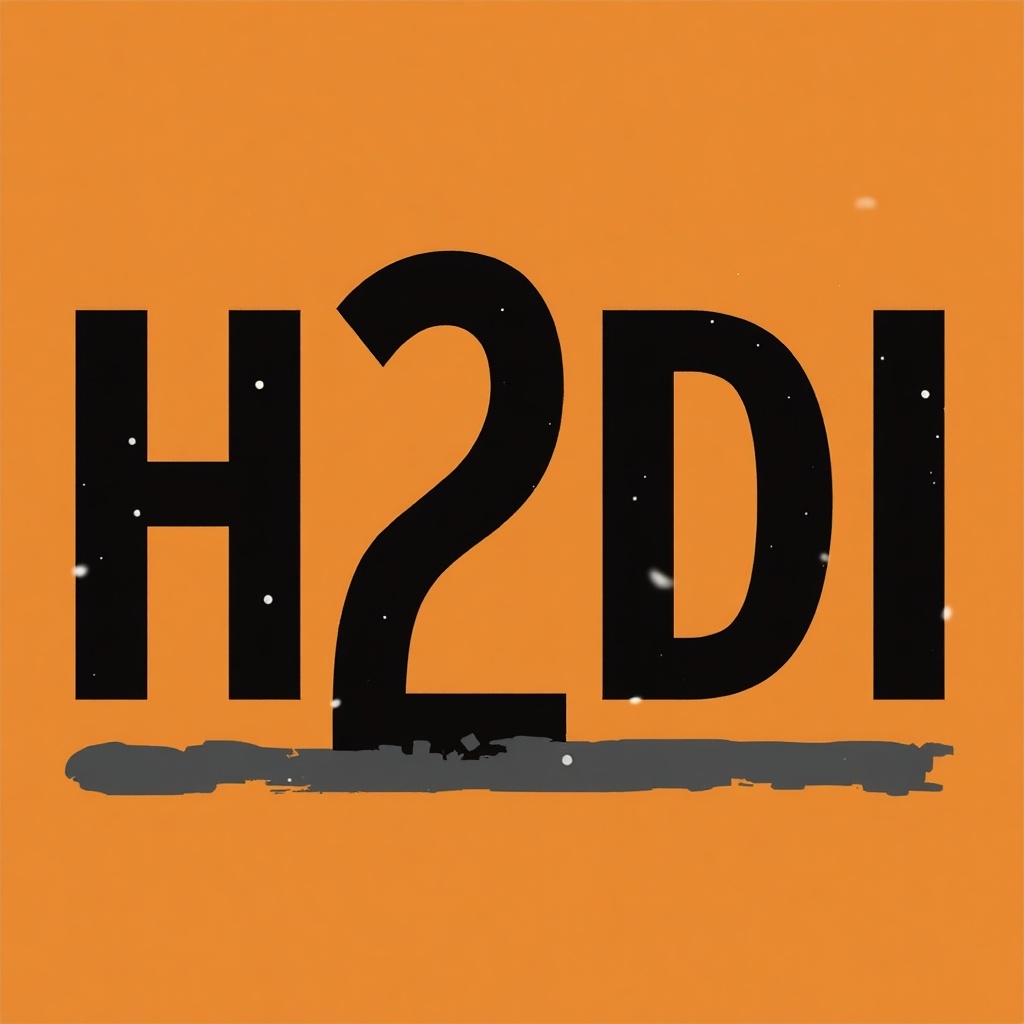 This image features a modern text-only logo for 'H2DI'. The logo prominently displays the characters 'H2DI' in a bold, sans-serif font. The color scheme consists of bright orange for the background and strong black for the text, creating a striking contrast. The design is minimalist, focusing solely on the lettering. This logo would be suitable for technology or design-related brands looking to establish a contemporary visual identity.