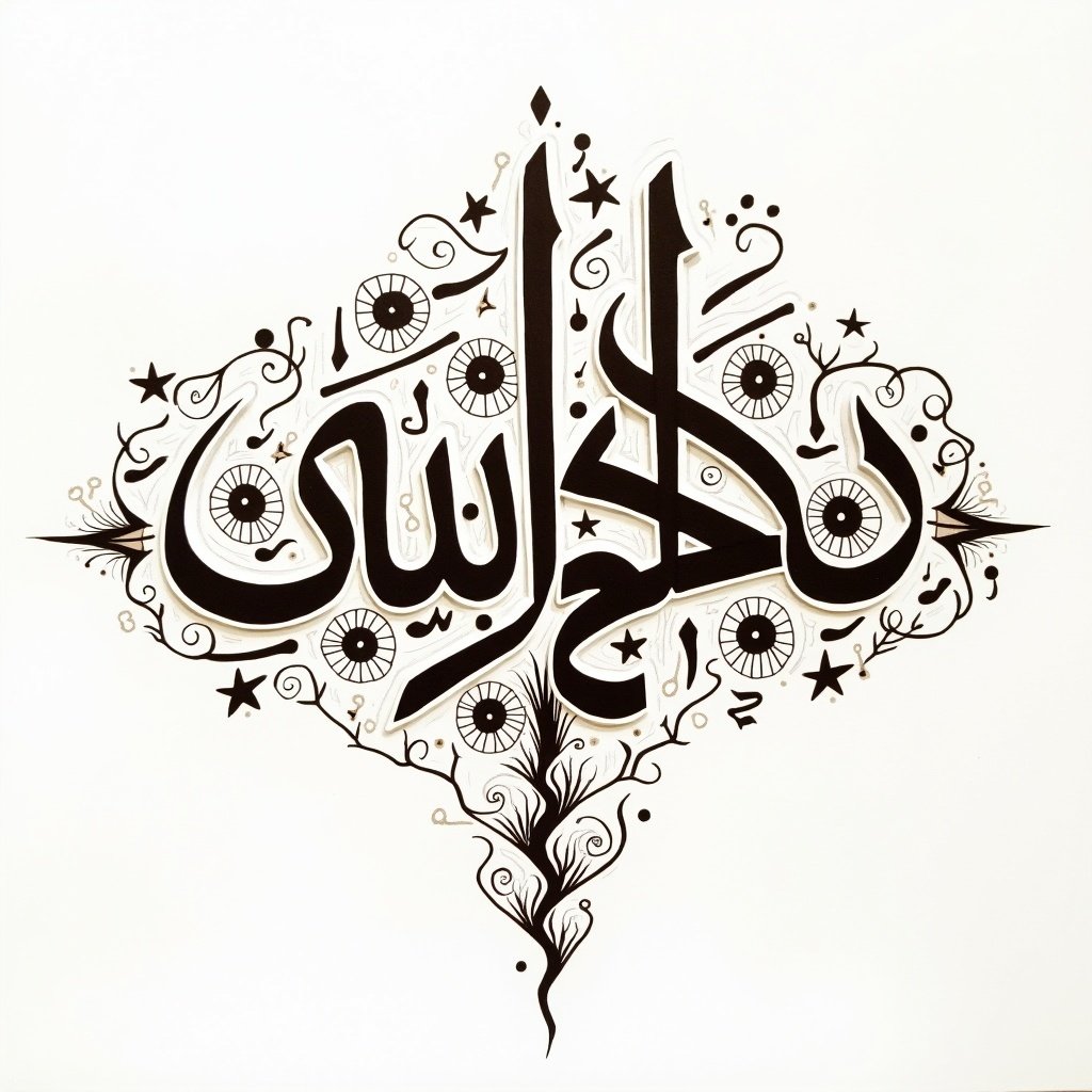 Name AYANSH CRAFTS written in Arabic calligraphy. Black brown ink on white paper with design elements.