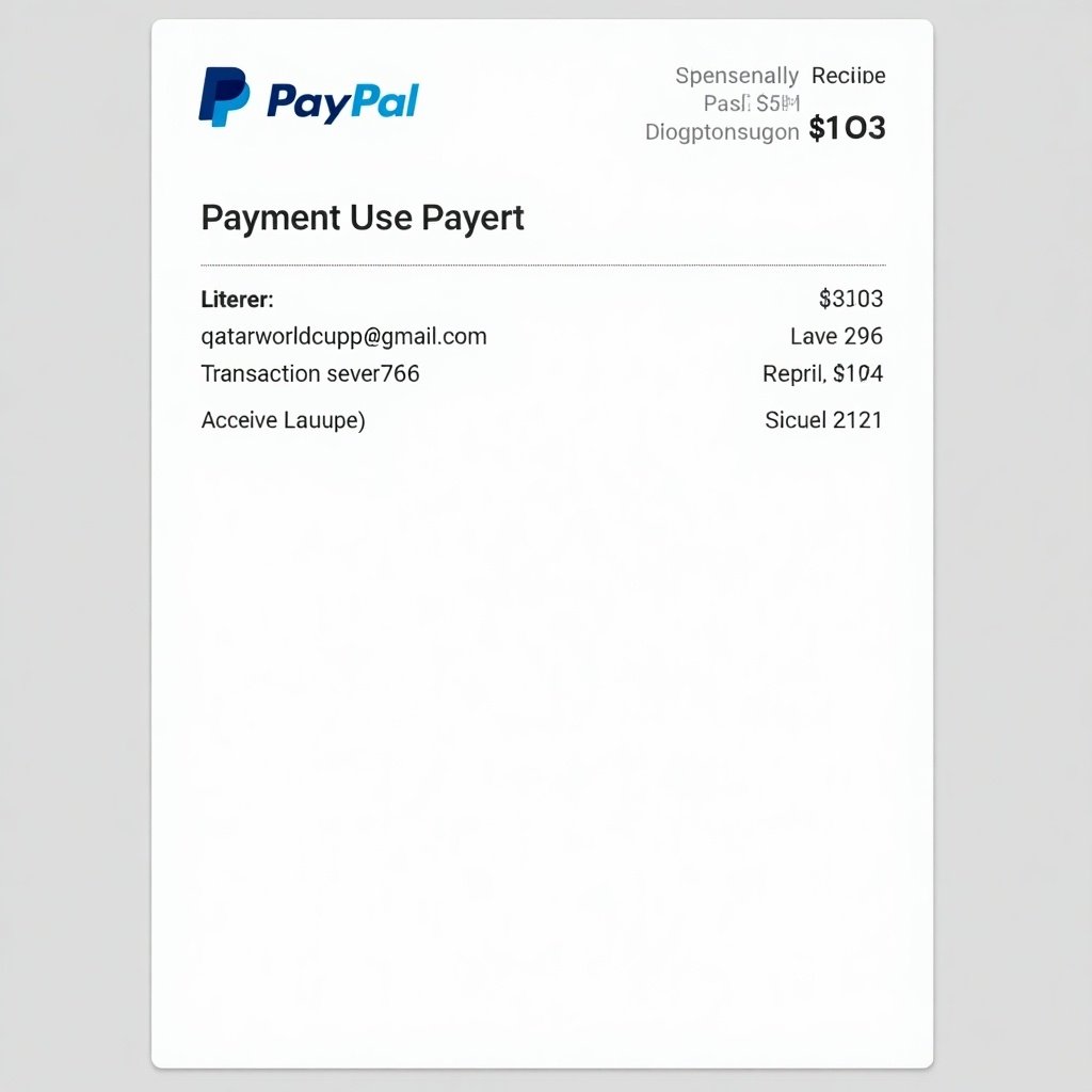 PayPal payment receipt showing details of the transaction. Includes PayPal logo and payer information. Transaction amount is $103 with specific transaction number and user details. Clean design appropriate for online payments. No date or time information provided.