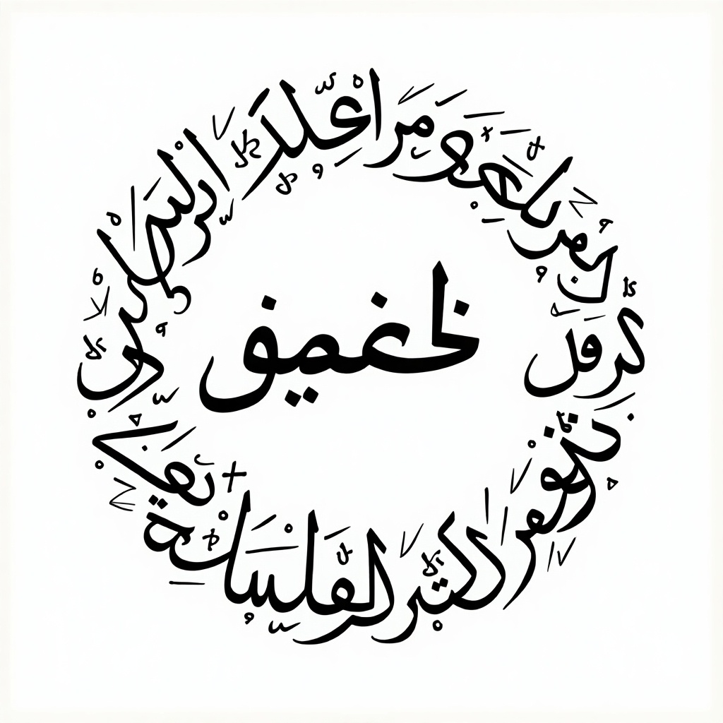 Handwritten Arabic calligraphy features names arranged in a circular format. The name صافي is included within the artistic design.