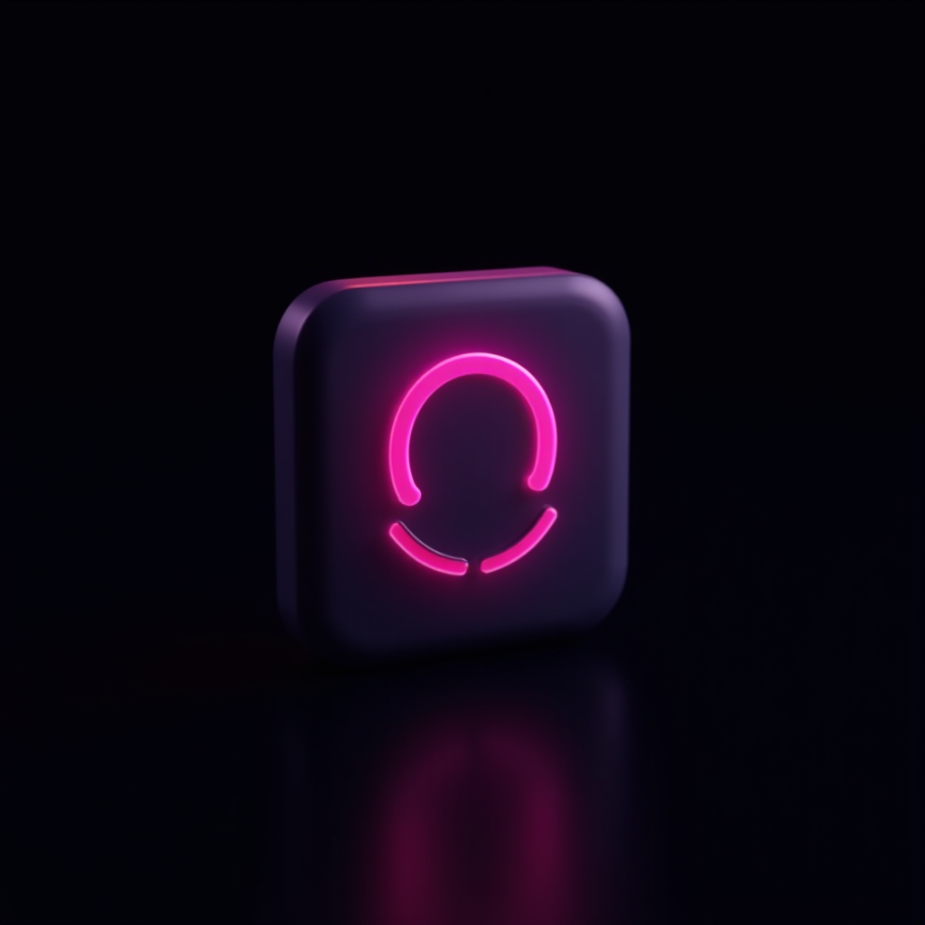 A luminous pink neon icon on a dark background, featuring a simplistic silhouetted face design.