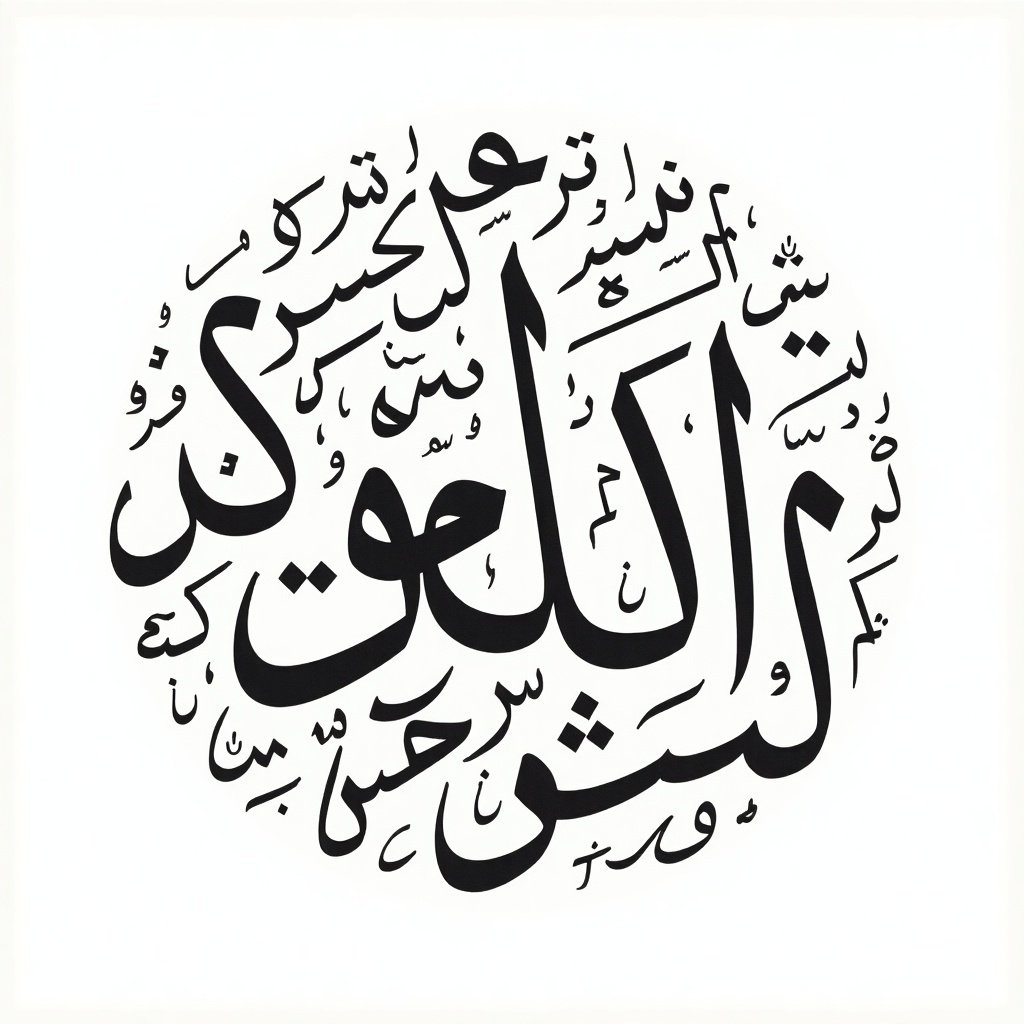 Handwritten Arabic calligraphy arranged in a circular format. Names are integrated seamlessly. The name ابوجرير راشدمحمود is featured prominently.