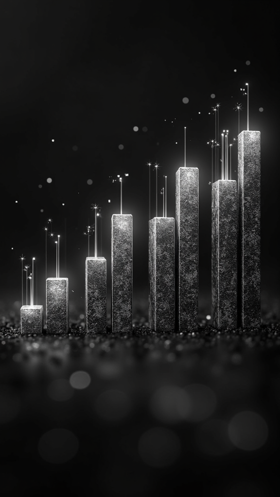 The image shows a glittery bar graph with bars of varying heights adorned with sparkling lights.