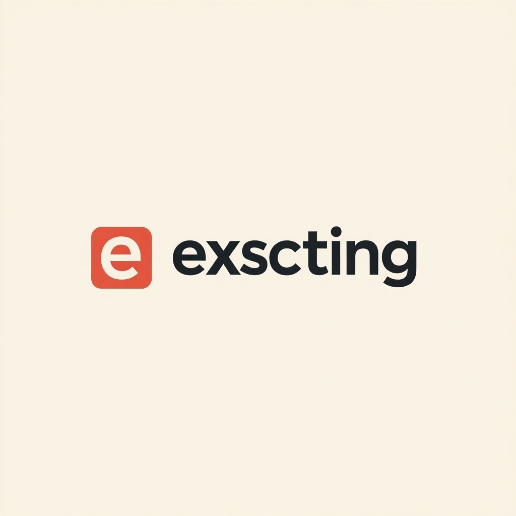 Logo design features the word exsciting in minimalist style. Uses flat design principles with simple typography and a limited color palette.