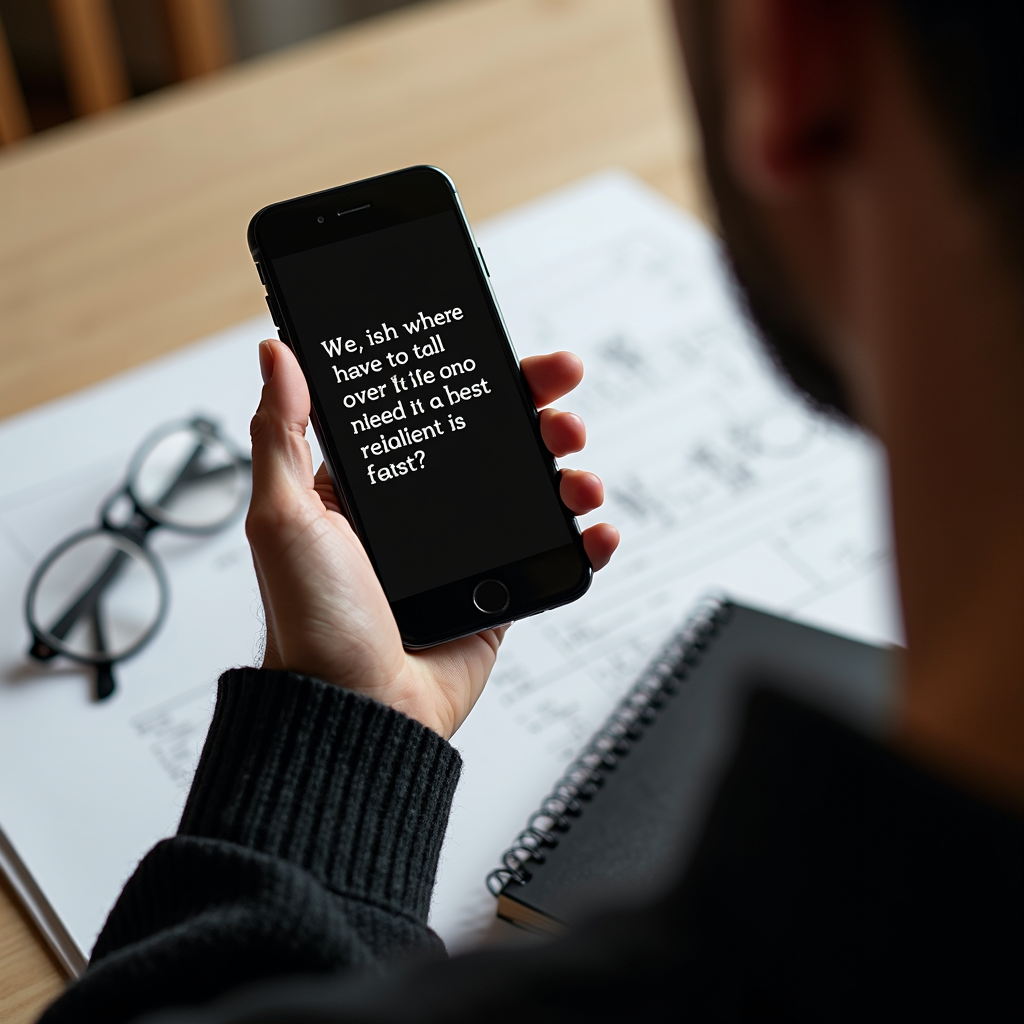 A person reads a jumbled message on a smartphone screen.