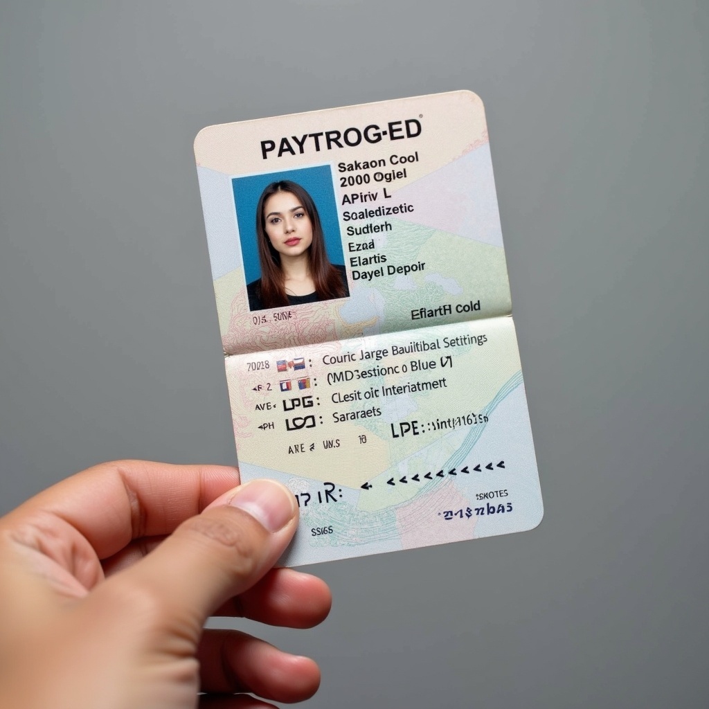 Passport ID card shown in a hand. The card contains various personal details for identification purposes.