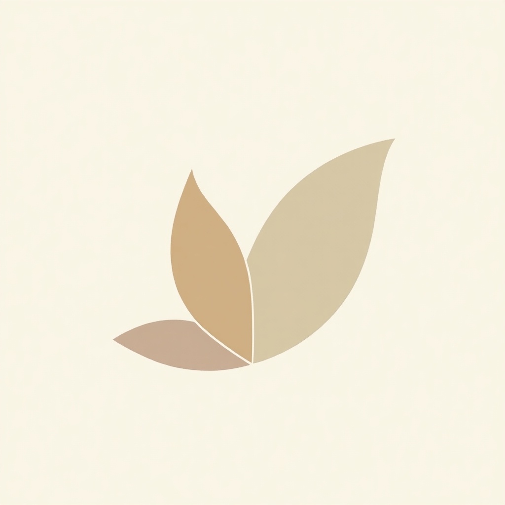 Minimal design with stylized leaf shapes in soft colors. Clean and simple aesthetic.