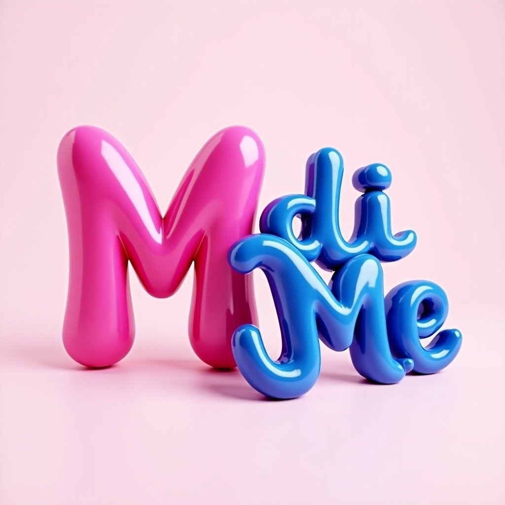 Image features 3D balloon letters spelling Ntsako di Me. Letters M are pink. Letters di Me are blue. Background is pale pink. Reflective texture resembles glossy plastic.